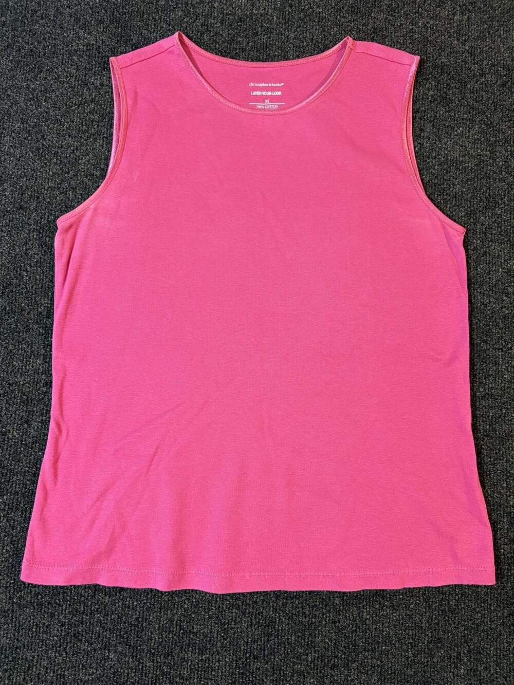 Christopher & Banks Tank Top Womens M Pink Scoop Neck 100% Cotton Basic Jersey